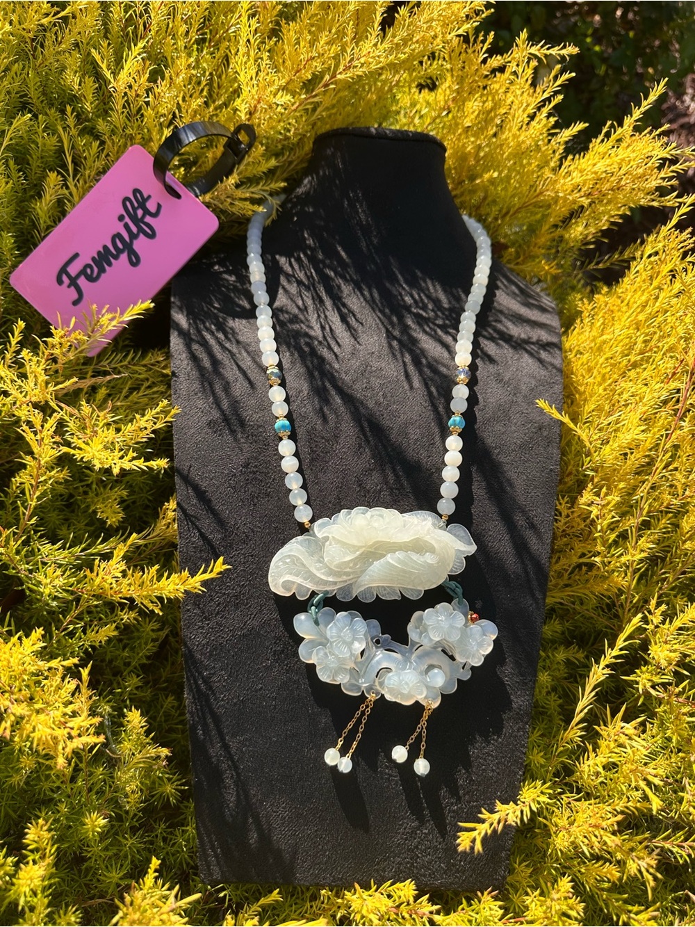 White Floral Carved Bead Necklace